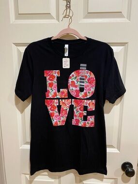 Bella Canvas Black Tee with Floral "LOVE" Graphic
